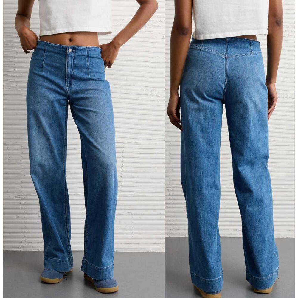 NWT American Eagle Dreamy Drape Super High-Waisted Baggy Wide-Leg Jeans Sz 25/0